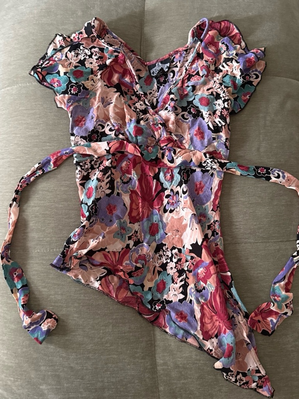 Angie Floral Wrap Top in Pink, Purple, Teal and Black